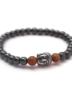 Pulseira Budah de Hematita com Pedra do Sol