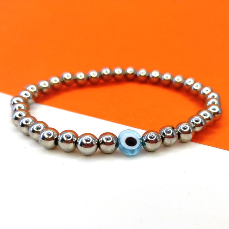 Pulseira de Bola Prata com Olho Grego 4 mm