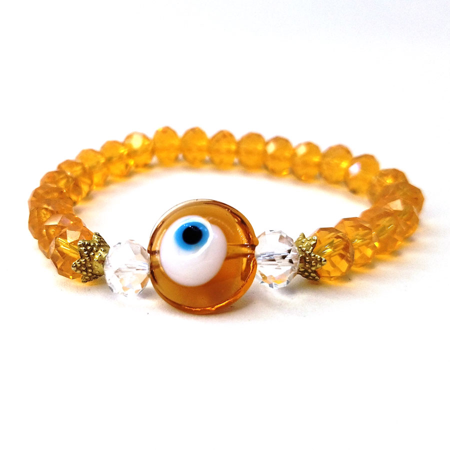 P196 Pulseira de Cristal com Olho Grego Laranja (2) Pulseira de Olho Grego com Cristal Laranja