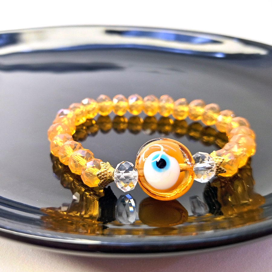 P196 Pulseira de Cristal com Olho Grego Laranja (3) Pulseira de Olho Grego com Cristal Laranja