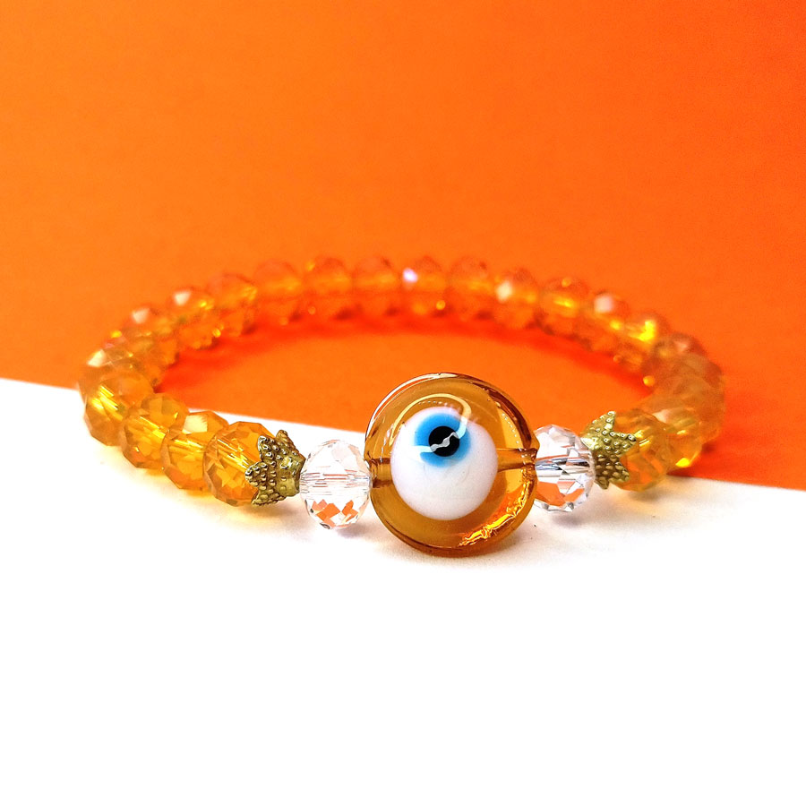 P196 Pulseira de Cristal com Olho Grego Laranja (4) Pulseira de Olho Grego com Cristal Laranja