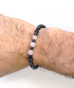 Pulseira de Hematita com Quartzo Rosa