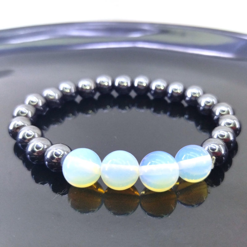 Pulseira de Hematita com Pedra da Lua