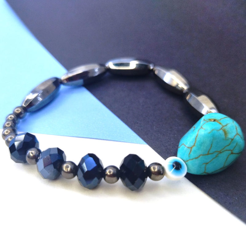 Pulseira de Howlita com Olho Grego e Cristal