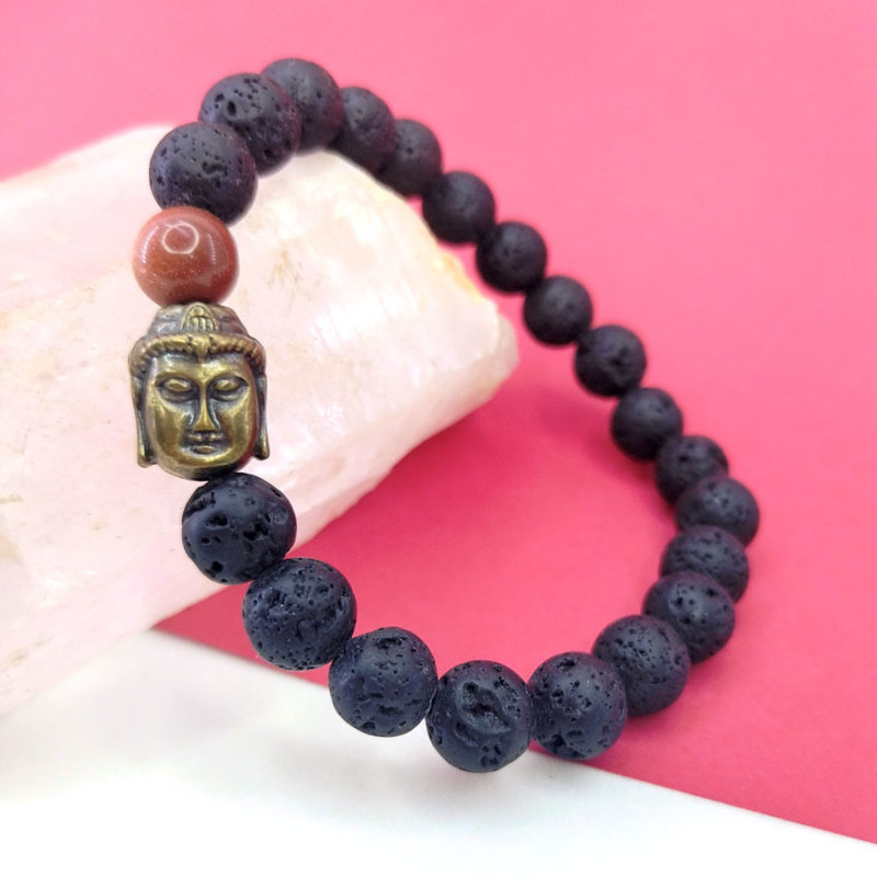 Pulseira de Lava Vulcânica com Pedra do Sol e Ganesha