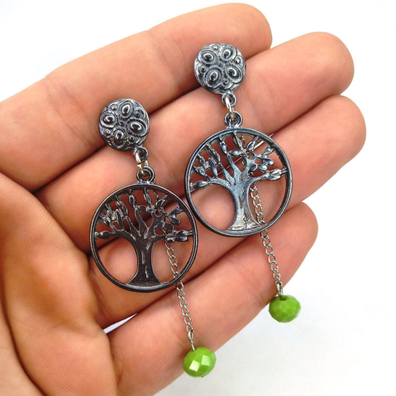 Brinco Árvore da Vida com Bolinhas Verde