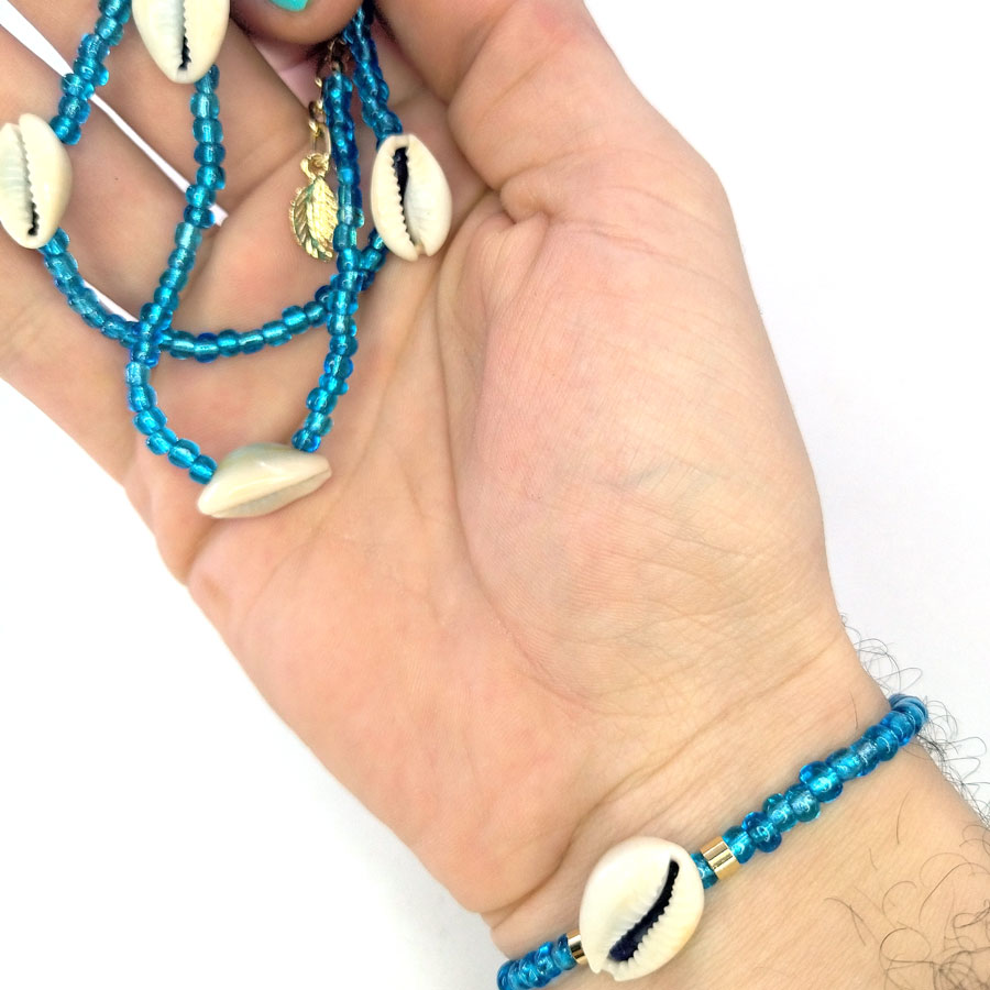 C002-Colar-Choker-e-Pulseira-Azul-com-Búzios-(11) Colar Choker Azul com Búzios