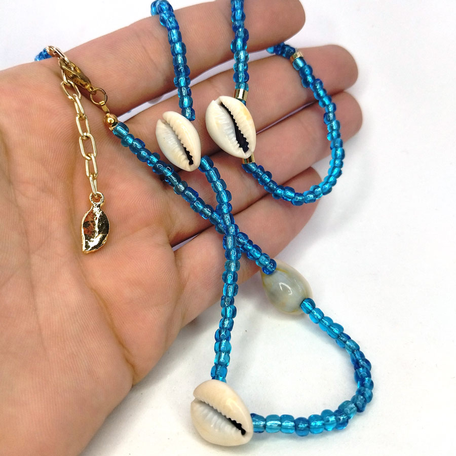 C002-Colar-Choker-e-Pulseira-Azul-com-Búzios-(7) Colar Choker Azul com Búzios