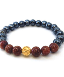 Pulseira de Hematita e Pedra do Sol com Yin Yang
