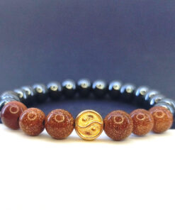 Pulseira de Hematita e Pedra do Sol com Yin Yang
