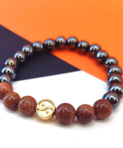 Pulseira de Hematita e Pedra do Sol com Yin Yang