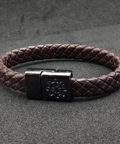 P257 - Pulseira de Couro Marrom com Leme