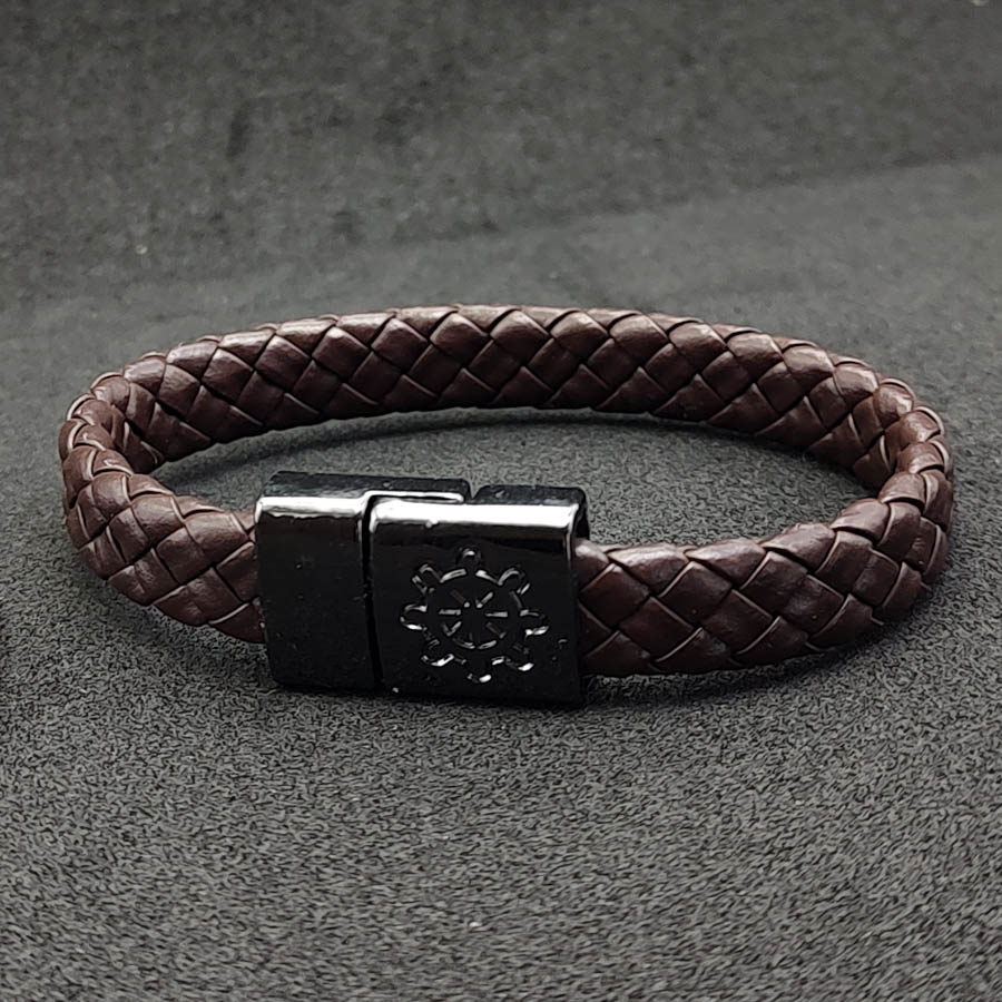 P257 - Pulseira de Couro Marrom com Leme (4) P257 - Pulseira de Couro Marrom com Leme