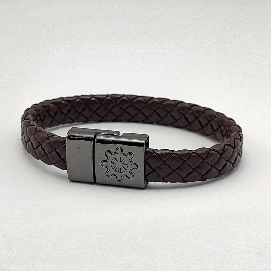 P257 - Pulseira de Couro Marrom com Leme (5) P257 - Pulseira de Couro Marrom com Leme