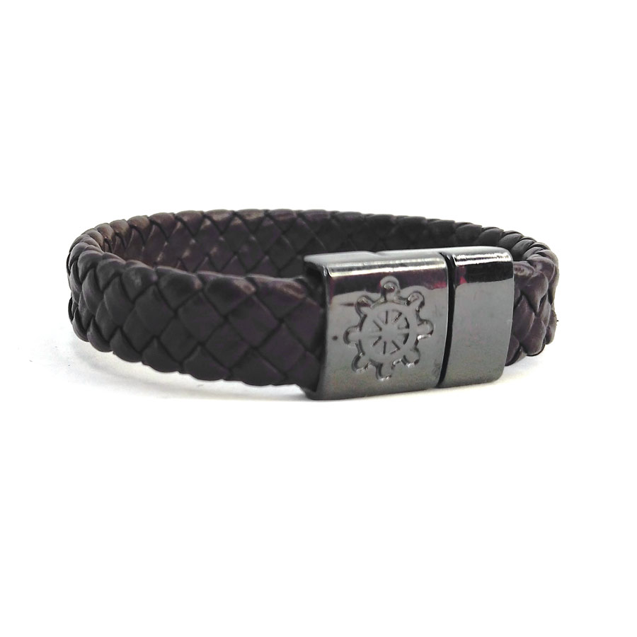 P257 Pulseira de Couro Sintético Fecho Imã Leme Marrom (3) Pulseira de Couro Sintético Fecho Imã Leme Marrom