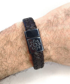 Pulseira de Couro Sintético Fecho Imã Leme Marrom