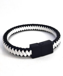 Pulseira de Couro Sintético Fecho Imã - Preto e Branco