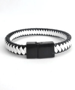 Pulseira de Couro Sintético Fecho Imã - Preto e Branco