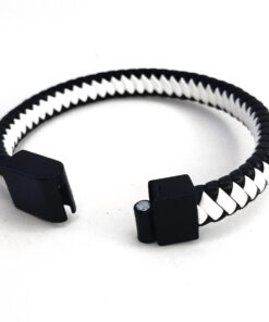 Pulseira de Couro Sintético Fecho Imã - Preto e Branco