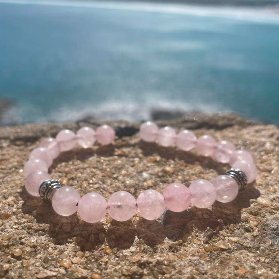 P278-Pulseira-Pedra-Quartzo-Rosa-(0) Pulseira Pedra Quartzo Rosa