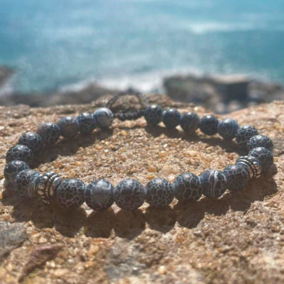 Pulseira de Pedra Agata Craquelada Azul