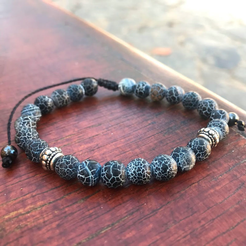 Pulseira de Pedra Agata Craquelada Azul