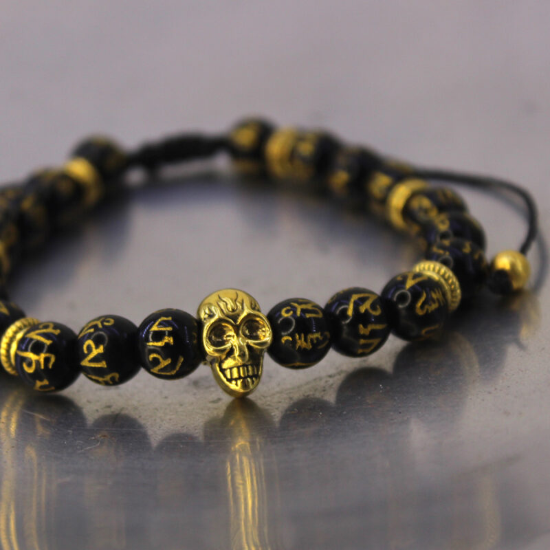 Pulseira de Caveira Preto com Dourado