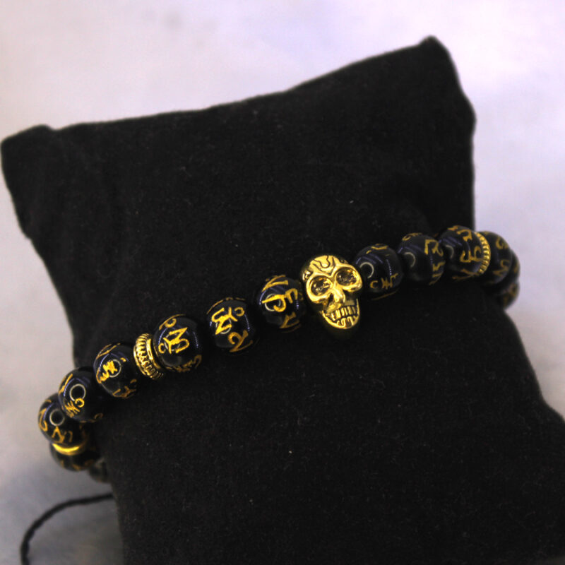 Pulseira de Caveira Preto com Dourado