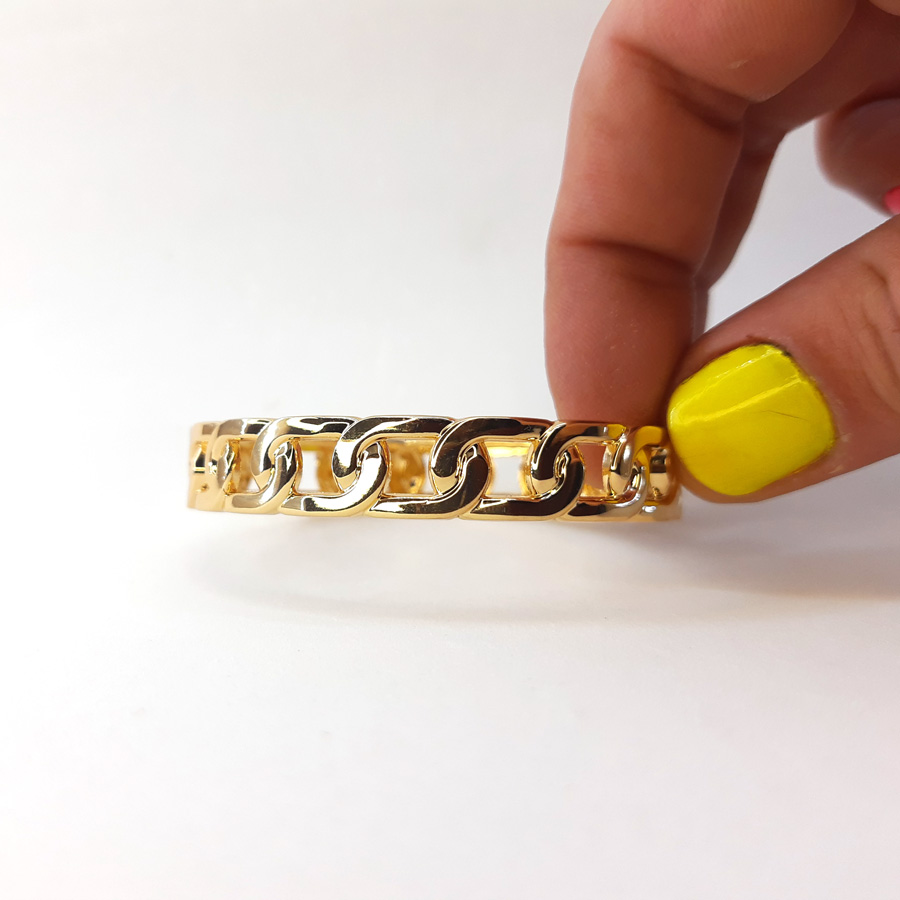 BR009-Pulseira-Bracelete-Corrente-Dourado-(11) Pulseira Bracelete de Corrente Dourada