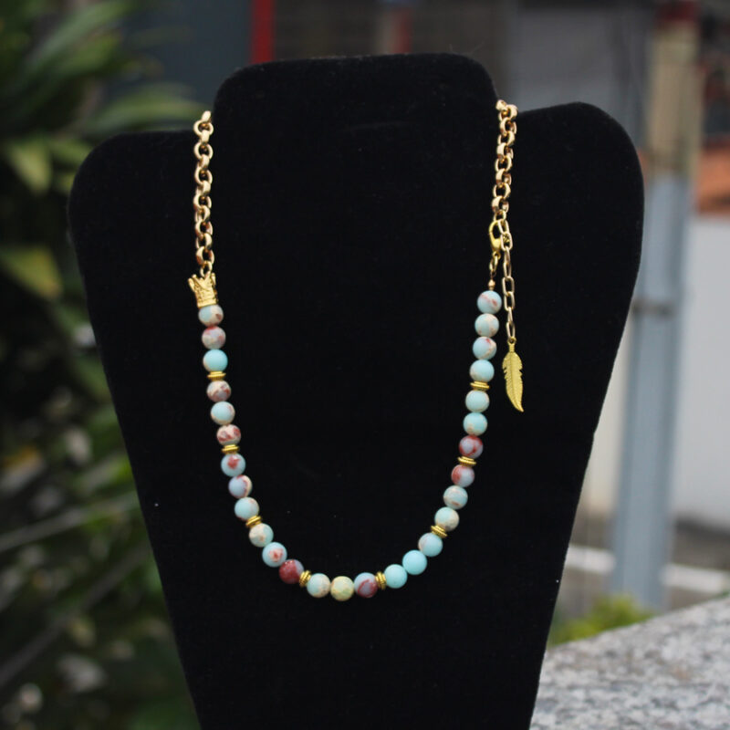 Colar Dourado com Pedra Natural Jaspe Imperial