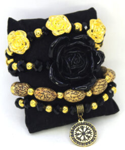 Conjunto de Pulseiras Pomba Gira Preto e Dourado