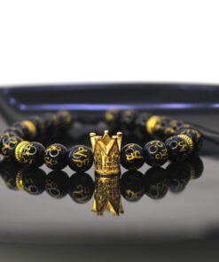 Pulseira Obsidiana Negra com Coroa Dourada