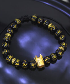 Pulseira Obsidiana Negra com Coroa Dourada