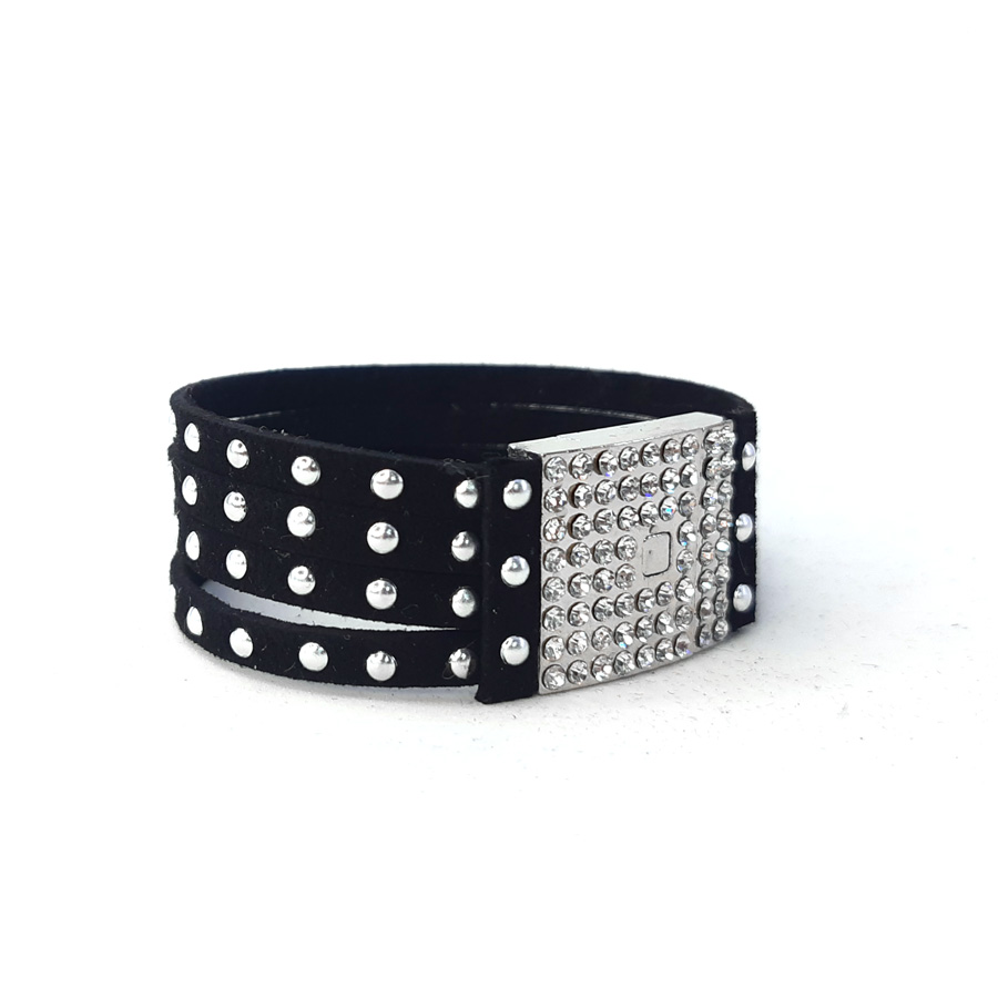 P308 Pulseira Preta com Fecho de Strass (Imã) (1) Pulseira Preta com Fecho de Strass (Imã)