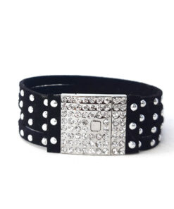 Pulseira Preta com Fecho de Strass (Imã)