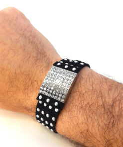 Pulseira Preta com Fecho de Strass (Imã)