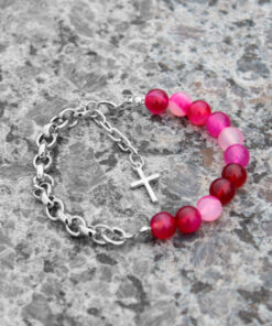 Pulseira Ágata Pink e Corrente Prateada