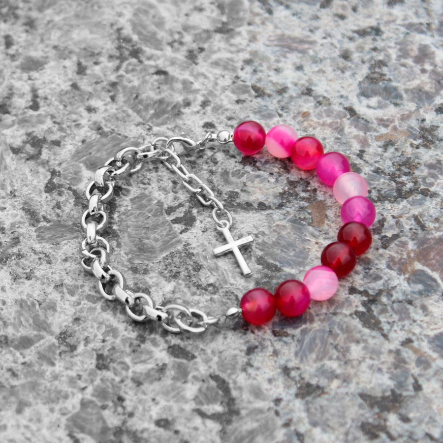 P312-Pulseita-Agata-pink-com-Corrente-prateada-2 Pulseira Ágata Pink e Corrente Prateada