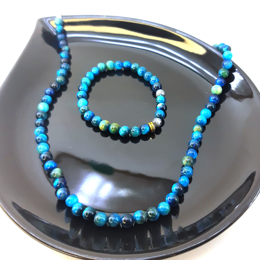 P314 - Conjunto Pulseira de Pedra Olho de Tigre Azul Celeste Pulseira de Pedra Olho de Tigre Azul Celeste
