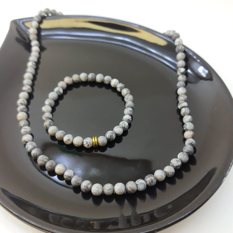 Pulseira de Pedra Jaspe cinza