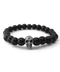 Pulseira de Pérola Negra com Caveira