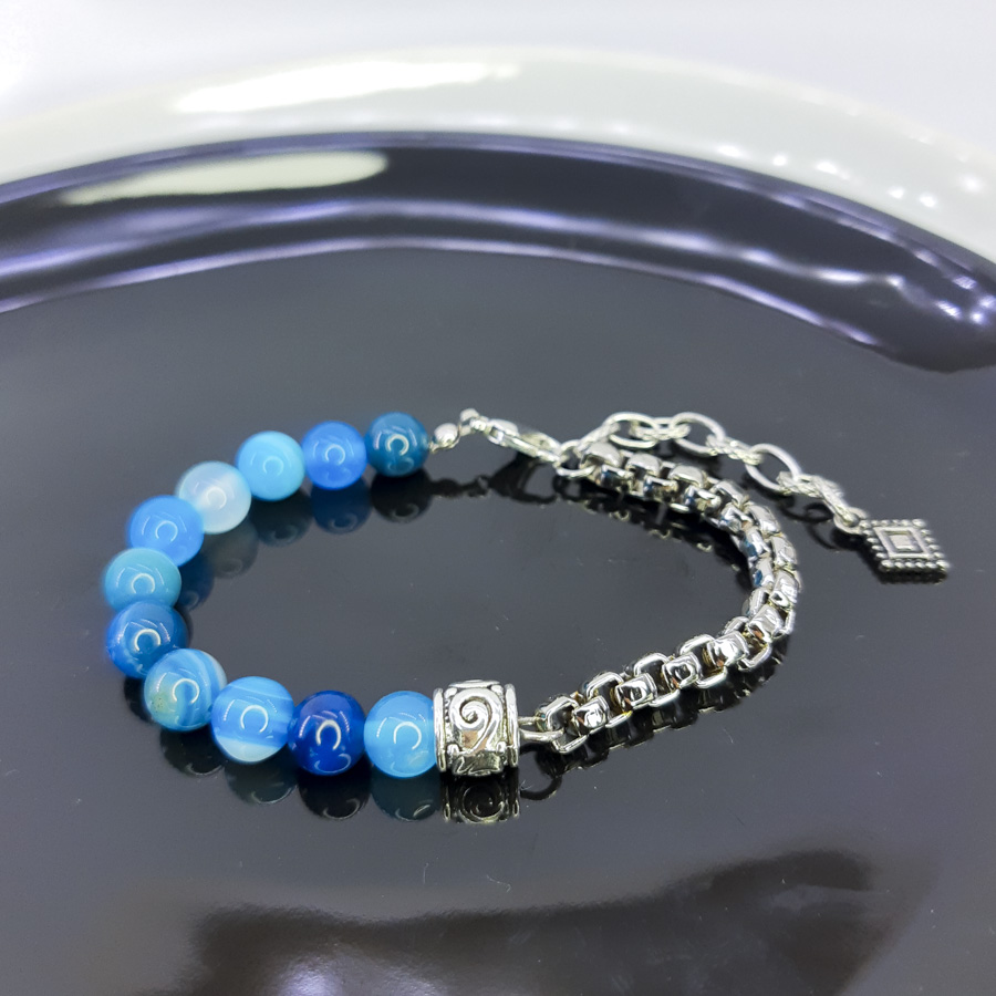 P334 Pulseira Metá Metá Ágata Azul (10) P334 Pulseira Metá Metá Ágata Azul