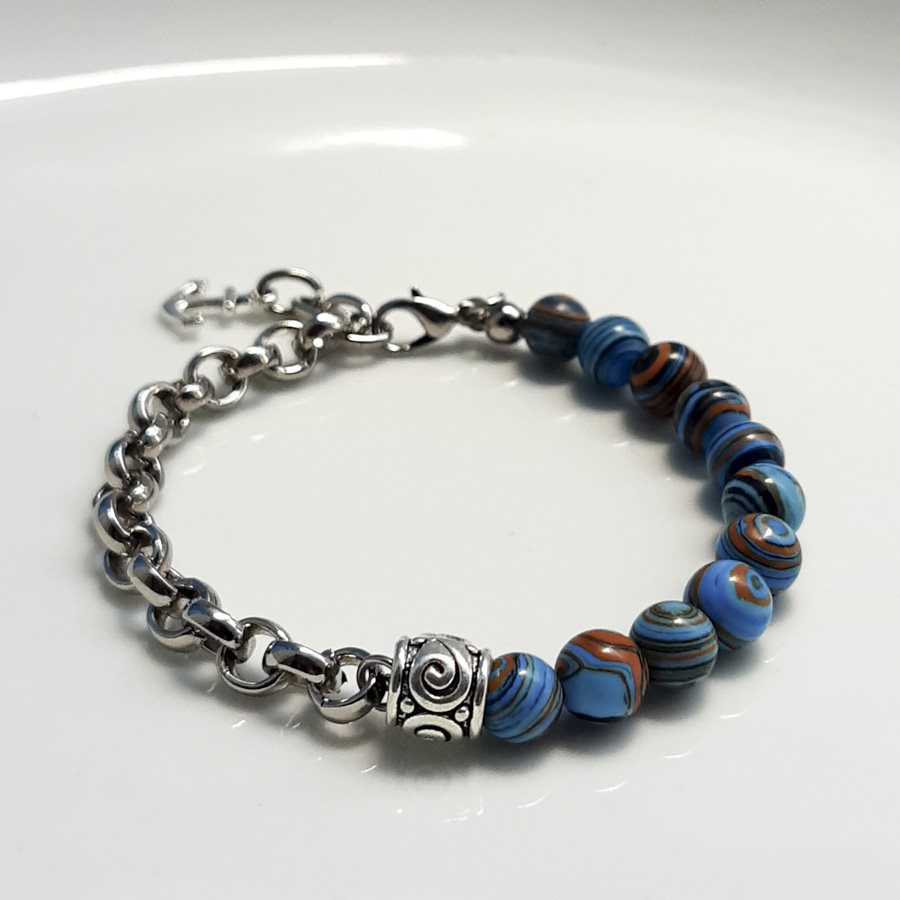 P345 - Pulseira Metá-Metá Malaquita Azul (9) P345 - Pulseira Metá-Metá Malaquita Azul