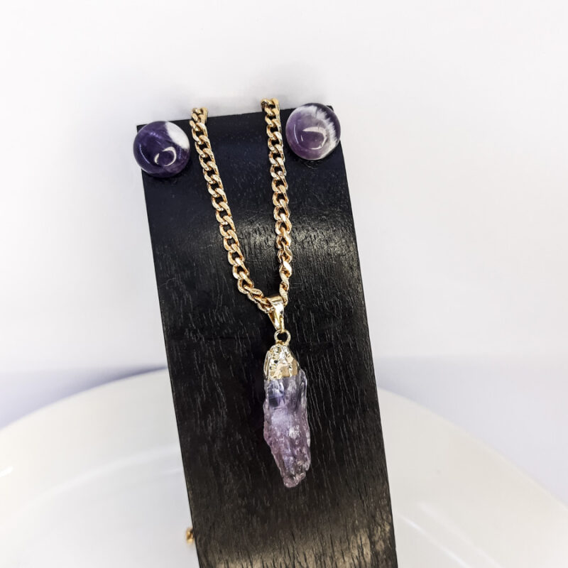 C168 Colar Pedra Ametista Bruta