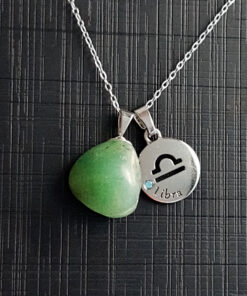C181 - Colar Signo Libra com Pedra Quatzo Verde