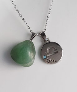 C181 - Colar Signo Libra com Pedra Quatzo Verde