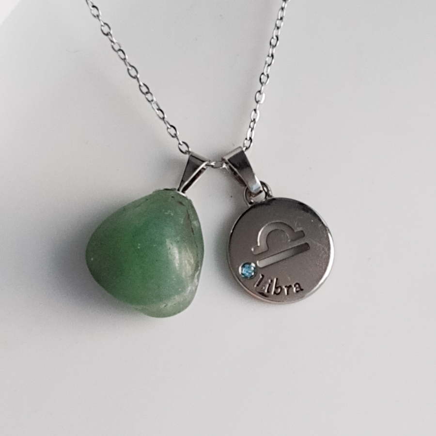 C181 - Colar Signo Libra com Pedra Quatzo Verde (2) C181 - Colar Signo Libra com Pedra Quatzo Verde