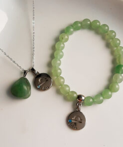 C181 - Colar Signo Libra com Pedra Quatzo Verde