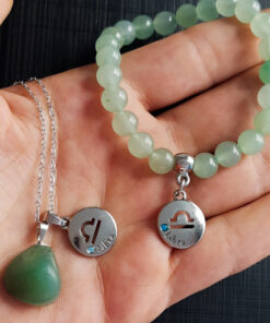 C181 - Colar Signo Libra com Pedra Quatzo Verde