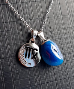 C182 - Colar de Signo Virgem com Pedra Ágata Azul